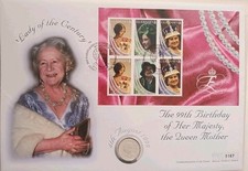 GUERNSEY PNC COIN COVER 1999 QUEEN MOTHER'S 99TH BIRTHDAY SILVER &pound;1 COIN