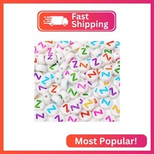 Bxwoum 100PCS Letter Beads 4X7mm Acrylic Alphabet Beads Colored White Round Lett