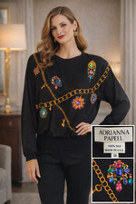 Vtg 80s Adrianna Papell Silk Blend Beaded Chain Top Shoulder Pads 10 S/M Now