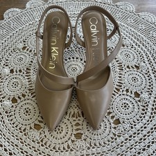 Women  s Calvin Klein Greer Leather Slingback Pumps Beige Size 8 1/2 M