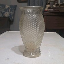 Clear Pressed Glass Vase, Textured Diamond Pattern Decorative Vase