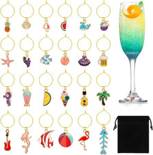 24Pcs Wine Glass Charms Set - Zinc Alloy Stemware Markers with Summer Beach Desi