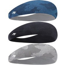 Zollen Mens Headbands 3 Packs Guys Sweatband and Sports Black, Blue, Gray