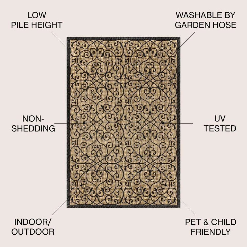 Madrid Vintage Filigree Black/Khaki 7 Ft. 9 In. X 10 Ft. Textured Weave Indoor/O - Image 4 of 4