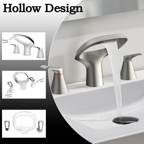 Bathroom Faucets for Sink 3 Hole, 8 Inch Brushed Nickel Bathroom Faucet, Soli... - Picture 8 of 9