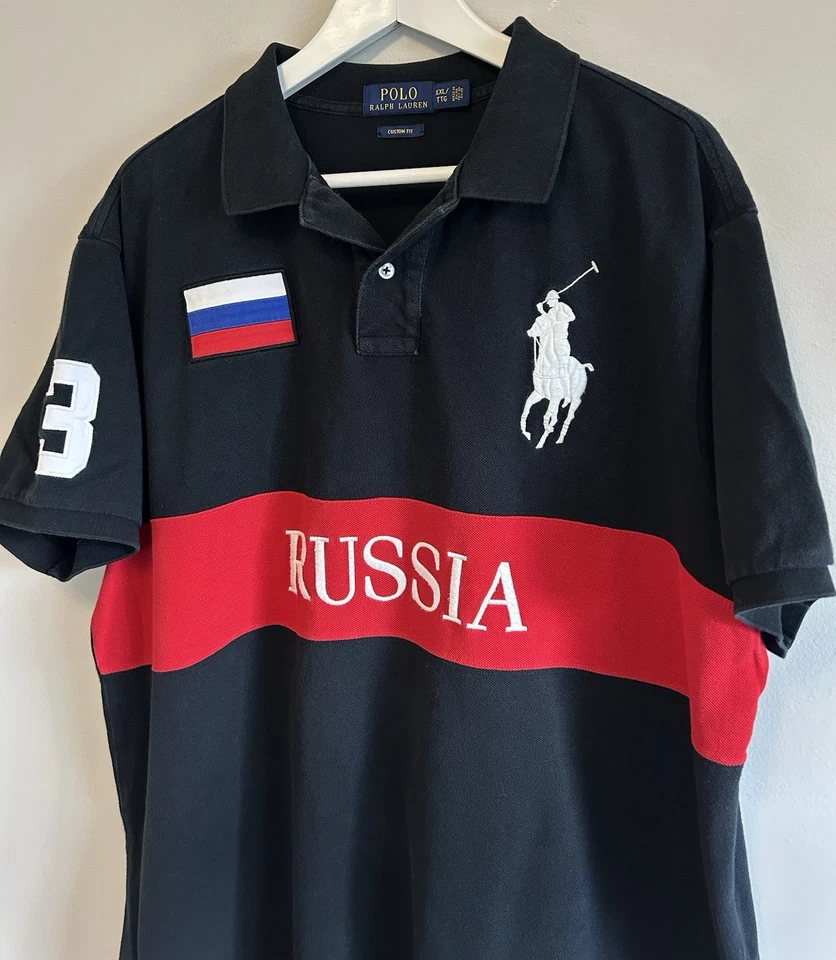 Polo Ralph Lauren Russia Big Pony Polo Shirt Collar Custom Fit Size XXL #3 Black - Image 3 of 4