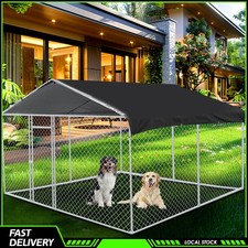 10x10ft Metal Fences Outdoor Large Dog Kennel Cage Pet Pen Run House W/Cover