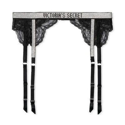 Victoria's Secret Black Lace Shine Strap Suspenders Garter Belt XS/S