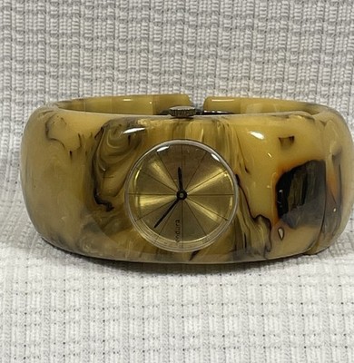 Mississippi Mud Bakelite Clamper Bracelet Swiss Endura Watch Art Deco Working