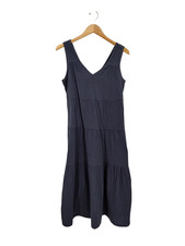 Quince Women 100% Organic Cotton Gauze Tiered Maxi Dress Blue S