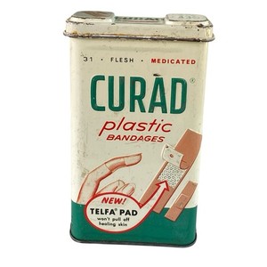 VTG 1950s 60s Curad VTG Bandages Tin Can Advertising Empty