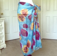 VINTAGE SHEER FLORAL COVER UP BIKINI WRAP SARONG SKIRT ONE SIZE