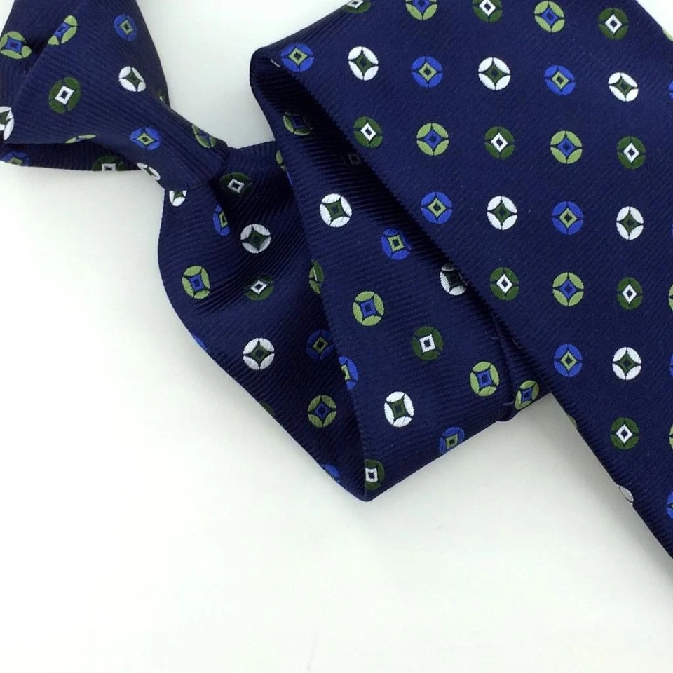 Corbata cuadrada Turnbull & Asser England verde marino círculo seda de lujo L3 Foto 3 de 4