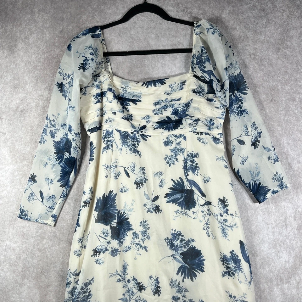Vestido Midi Feminino Abercrombie & Fitch Emerson Chiffon Manga Longa MP Branco Floral - Imagem 2 de 4