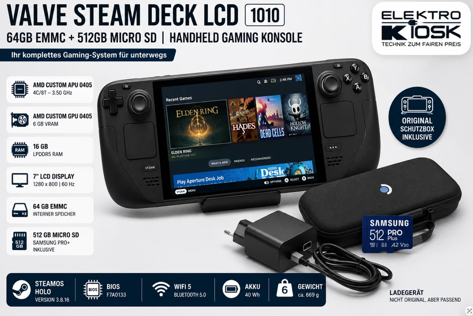 🎮 Valve Steam Deck LCD 🎮 1010 🎮 Spielkonsol 64GB + 512GB Video Game Konsole, Foto 1 von 5