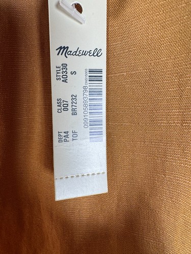MADEWELL New Wrap Dress Size Small S Women’s Linen-Blend Balloon Sleeve Mustard - Picture 7 of 14