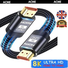 PREMIUM 8K HDMI CABLE 2.1 HIGH SPEED GOLD PLATED BRAIDED LEAD 4320P 3D