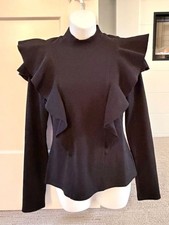 VERONICA BEARD Chic Ruffle Flutter Sleeve Black Ribbed Top Sz M NWT 300