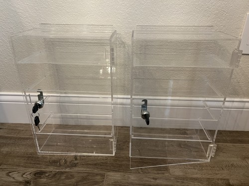 2x Acrylic Slatwall Display Cases Lockable Shelf Showcase Storage Box 15x10x5