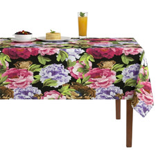 Black Floral Digital Print Wedding Tablecloth Spring Garden Dining Cover