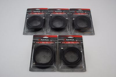  Lot of 5 New RadioShack 6-Foot RG-6 Coaxial Cable (Black) Catalog PN: 1500018