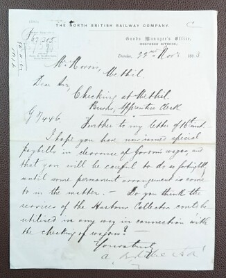 Brief der North British Railway Company 1893 - Gütermanager Dundee nach Methil