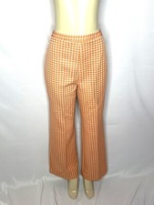 VINTAGE 1970 s ORANGE PRINT ELASTIC WAIST FLARE LEG PANT SIZE MED