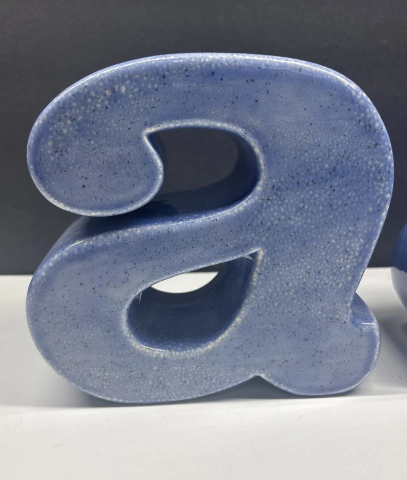 Vintage Blue Glazed Speckled Ceramic Letter A a Decor Handmade Bookends Boho - Image 2 of 4