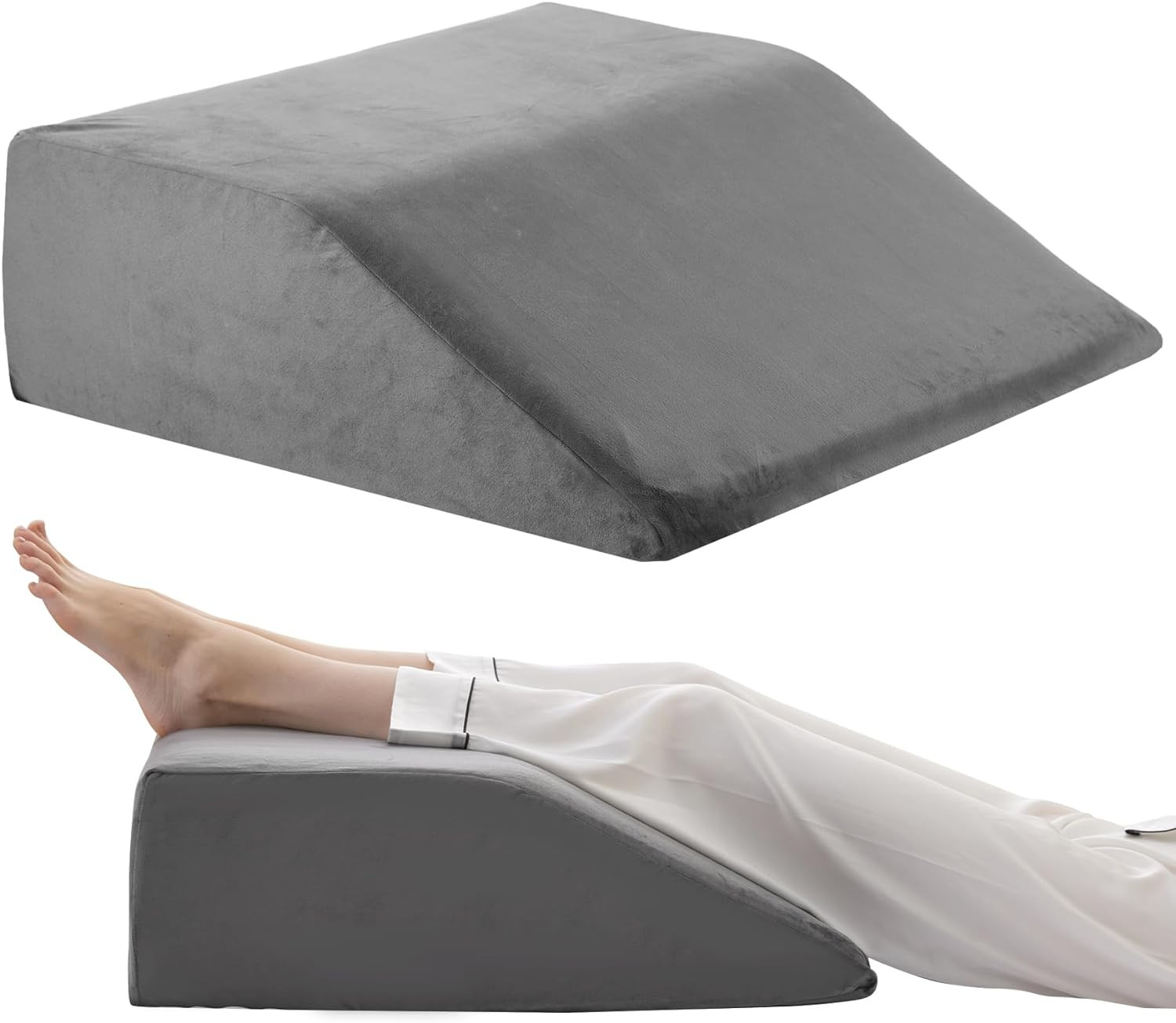 8" Short Plush Leg Elevation Pillows Cooling Gel Memory Foam Top Wedge Pillow