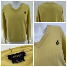 Vintage Masters August Golf Sweater L Men Yellow Wool  V Neck YGI O4-58