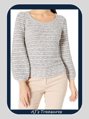 NWT NIC+ZOE Scoop Neck Popcorn Stripe Sweater ~ Size XL ~ Reg $148