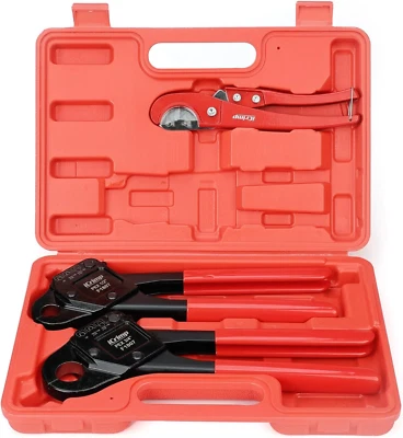 IWS-1807CE PEX Crimping Tool Kit C/W Angle 1/2'' & 3/4'' PEX Crimpers and PEX Tu