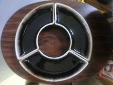 Pfaltzgraff Dark Brown Drip Pottery 14" Snack Relish Tray in 3 Pieces