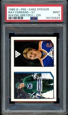 1986 OPC O PEE CHEE NHL #57 Wayne Gretzky #57 Ray Ferraro RC Stickers PSA 9 MINT
