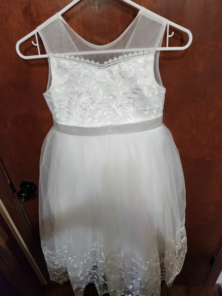 Niñas Elegante Vestido Blanco, Boda, Comunión, Eventos Formales con Velo Talla 8-9Y Foto 3 de 4