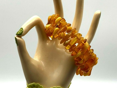 Genuine Real Stone Amber Elastic Band Bracelet Brand New 2,5 cm wide 20.50g
