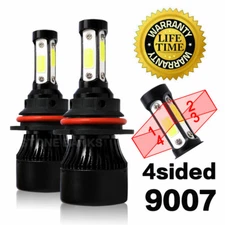 1 Pair 4-Side 9007 HB5 LED Headlight Kit HI-LO Dual Beam Bulbs 500000LM 6500K