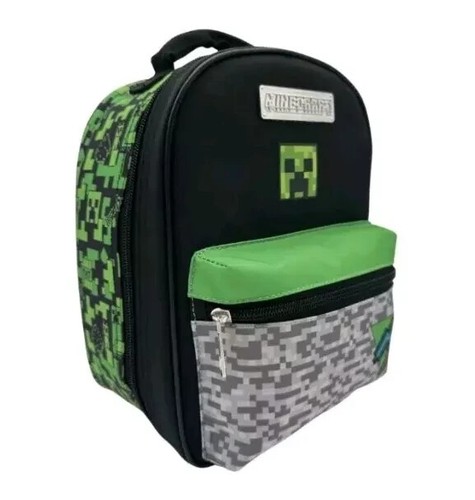 MINECRAFT Gamer Lunch TOTE Bag Insulated with Pocket Zippers Handle Green - Picture 9 of 11