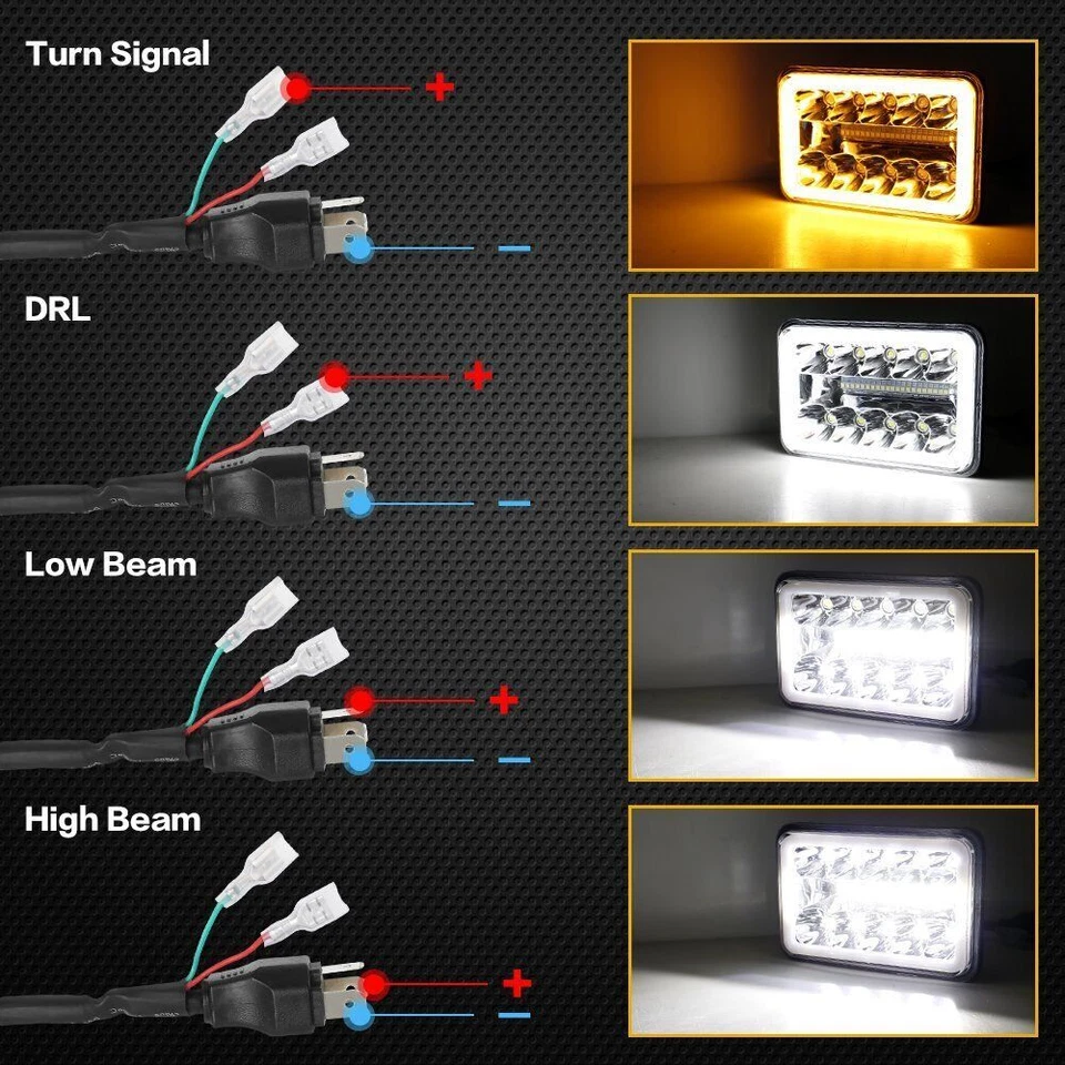 Faros LED 4X6" 4 piezas Hi/Lo DRL intermitente haz apto para Buick Electra 1975-1990 Foto 4 de 4