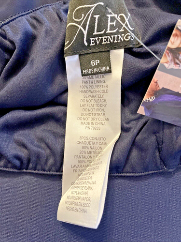 Alex Evenings Women's Straight Leg Chiffon Pull On Pant Navy blue 6 petite NWT - Picture 5 of 6