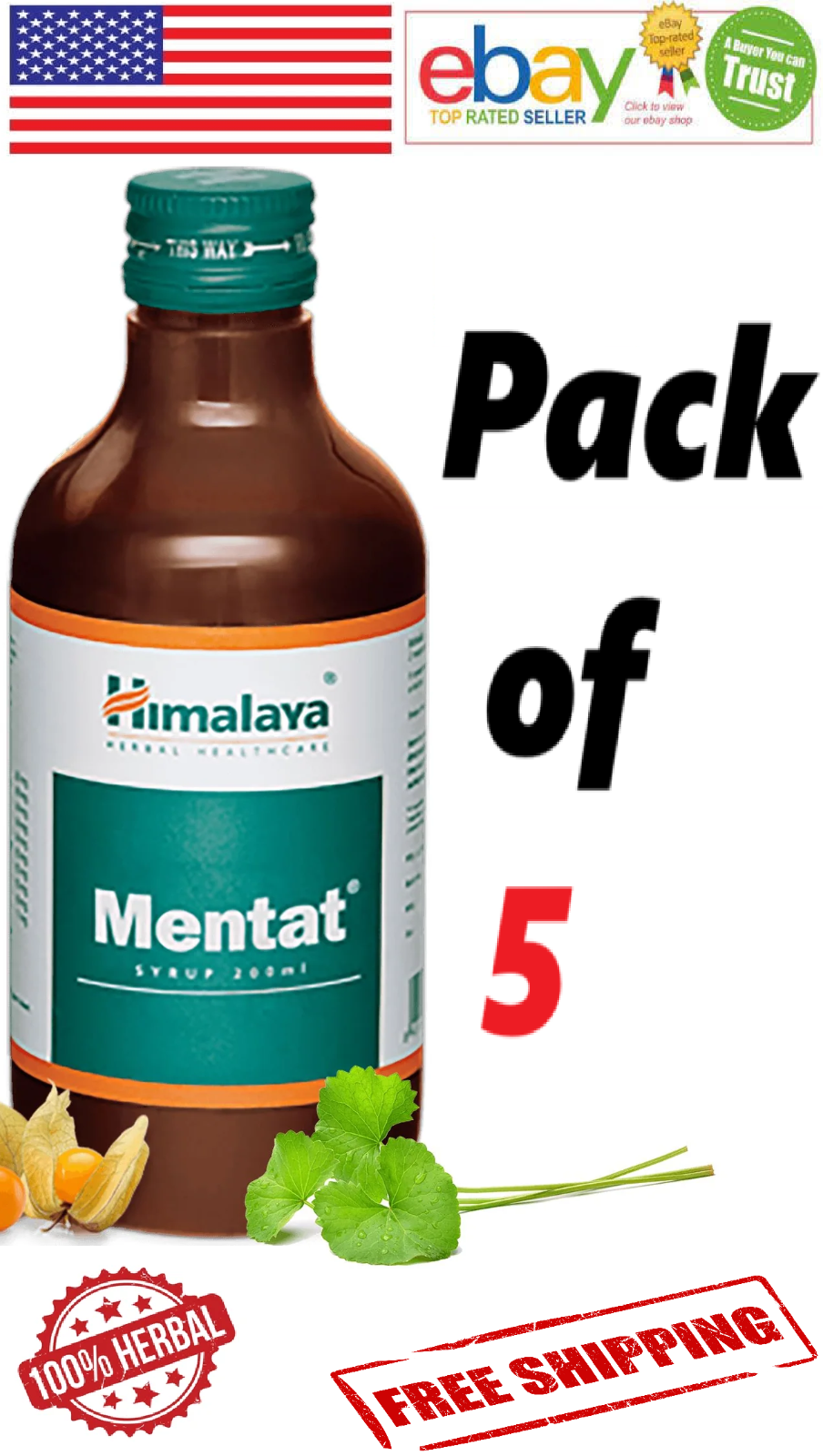 5x Himalaya Mentat Syrup For Channelizes Mental Energy 200ml. Each (FREE SHIP)