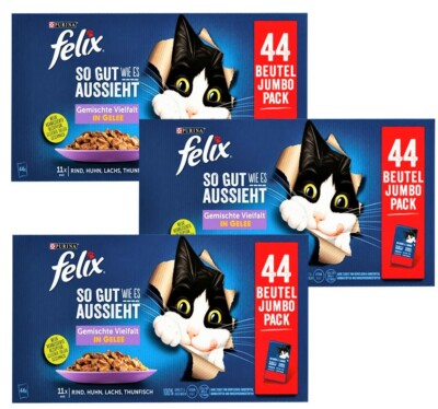3 x Felix So gut wie es aussieht (  4,63/kg) Huhn, Rind, Thun, Lachs: 132 x 85 g
