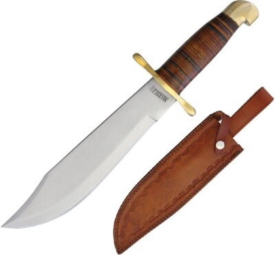 Marbles Fixed Knife 10.5'' Stainless Steel Bowie Blade Leather And Brass Handle