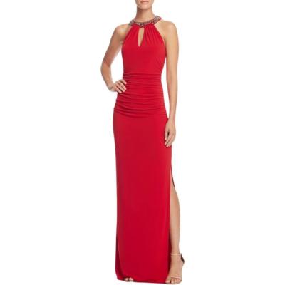Laundry ~ Red Embellished Keyhole Neck Ruched Side Slit Sheath Gown 6 NEW $295