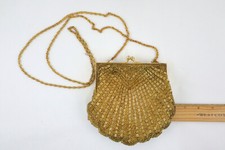 Valerie Stevens Gold Shell Beaded Evening Purse with Gold Chain - READ