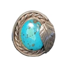 Vintage Sterling Silver Native American Turquoise Ring Size 7 Leaf