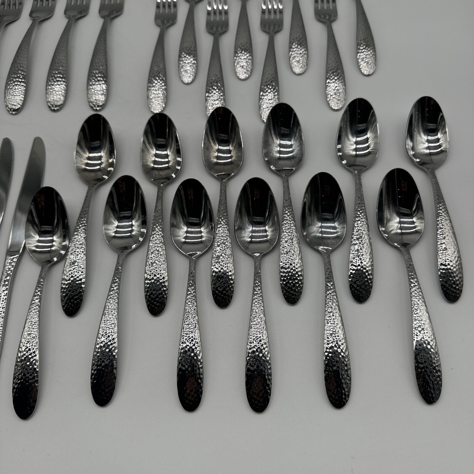 Oneida Stainless Flatware TIBET Hammered Glossy Lot of 54 Pc eBay