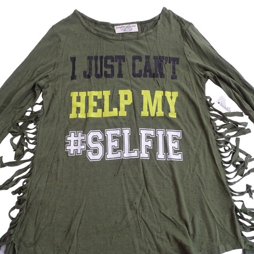 Bobbie Brooks Girls Fringe Long Sleeve Graphic T-Shirt Size L 10 12 Green NEW