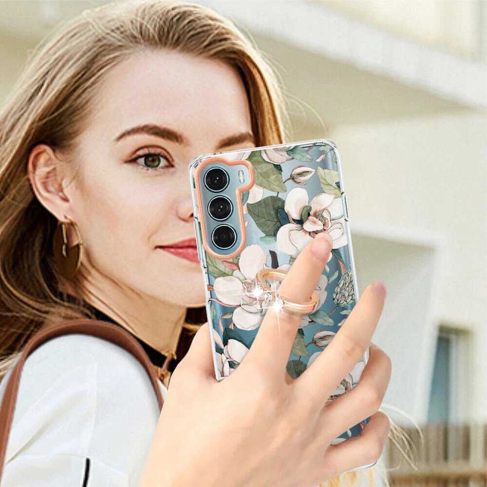 Flower Clear Ring Phone Case For Motorola G200 G10 G60 G Stylus E7 Power E20 G50 - Image 2 of 4