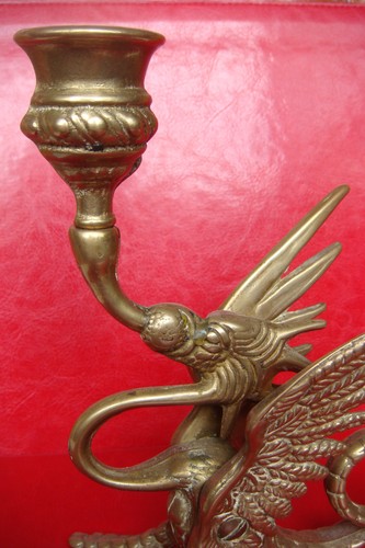 SELTENER ANTIKER geflügelter Drache Griffin Bronze Leuchter - Bild 5 von 12